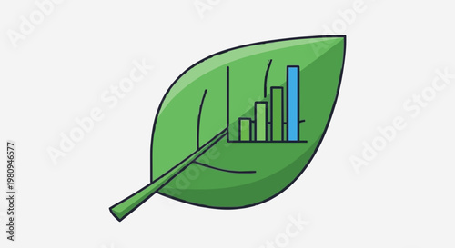 Green growth chart icon on a leaf representing sustainable business and ecological development
