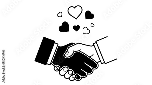 Handshake with Hearts Symbolizing Love, Trust, Partnership, and Agreement