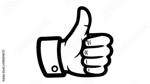 Thumbs Up Gesture Icon, Black and White Hand Symbol for Approval and Success