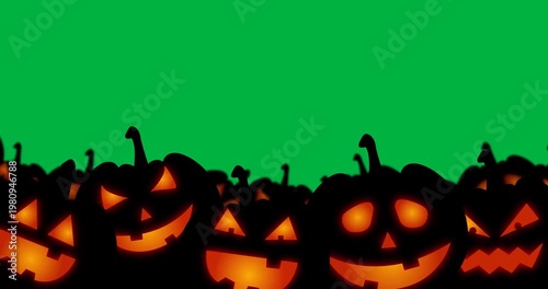 Animation of halloween jack o lanterns with flames inside on white background