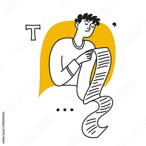 A doodle of a man reading a message in a chat. Social network. Communication, interaction. Modern vector linear illustration