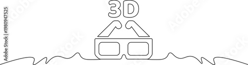 A minimalist line drawing of 3D glasses with the letters 3D above it on a wavy surface