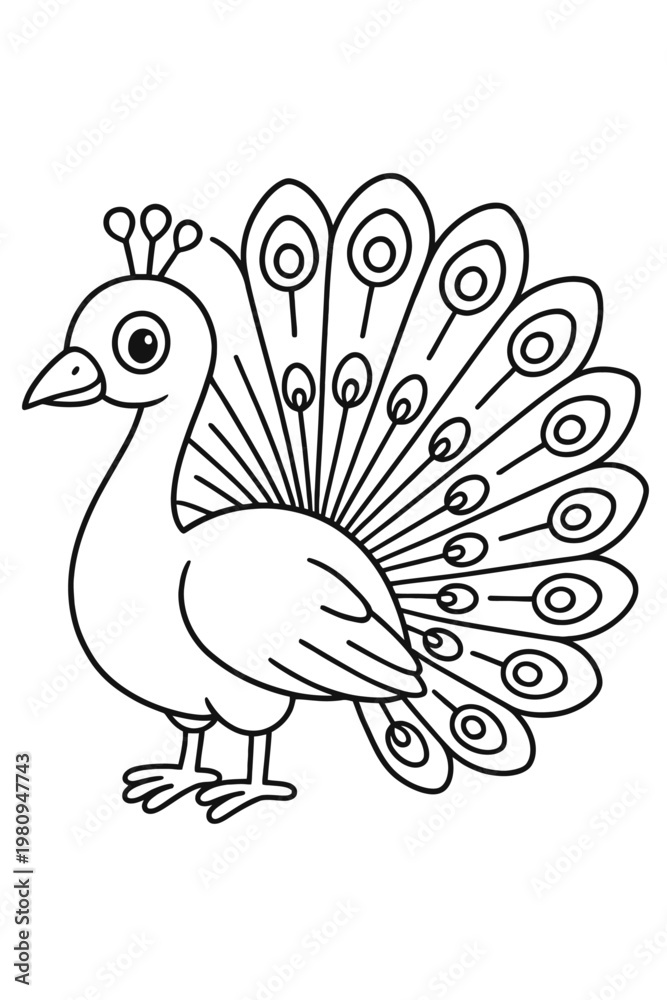Fototapeta premium Vector illustration of a cute cartoon peacock in a nature clip art style