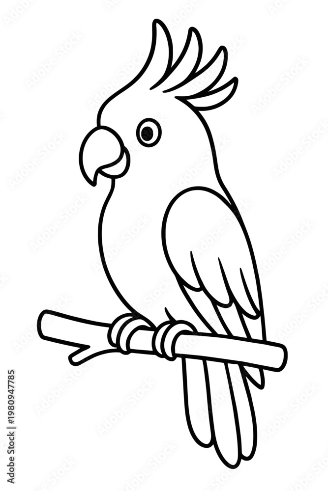 Fototapeta premium A cute macaw parrot with exotic feathers and a sharp beak sits on a tropical jungle tree branch