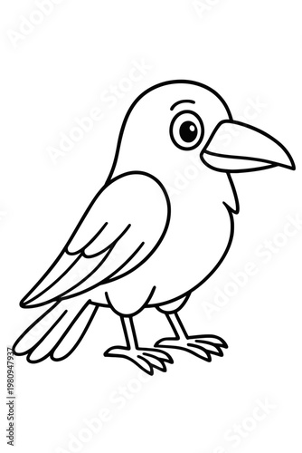 A cute black raven silhouette and a bullfinch illustration with a beak and wing perched on a winter tree branch in a nature vector design