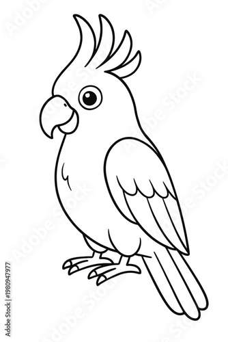 Cute cartoon illustration of an exotic macaw parrot on a tropical jungle tree branch in nature