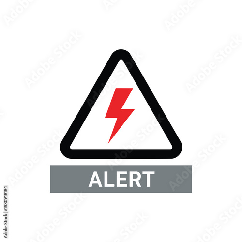 Warning Sign with Lightning Bolt and Alert Label for Safety and Caution