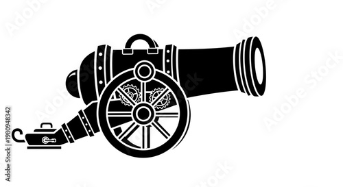 Vintage Military Cannon Illustration.