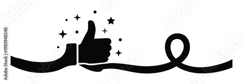 Thumbs Up Gesture Vector Icon, Hand Sign of Approval and Success. Positive Feedback Symbol, Black Silhouette with Sparkles, Ideal for Web Design and Social Media.
