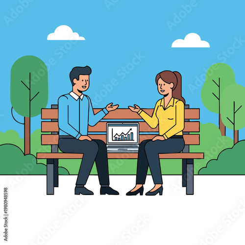 Business Partners Meeting Outdoors in a Park for Collaboration and Strategy