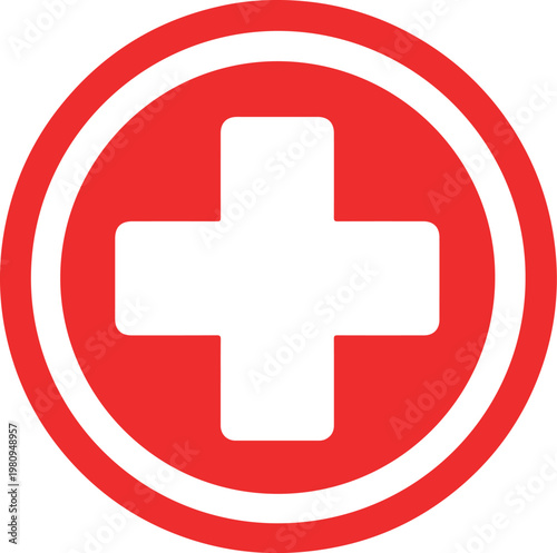 Red cross medical symbol a minimalist flat vector icon for health care and emergency services isolated on white background