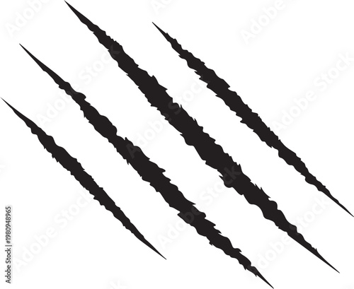 Four jagged black claw marks a grunge vector design element for themes of aggression danger or wild animals isolated on white