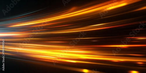 Dynamic streams of golden light streak across a dark background conveying speed and energy.