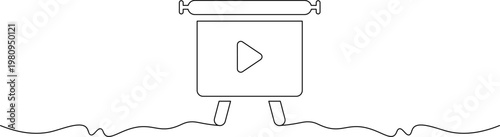 A simple line drawing of a video player on a wavy surface with a play button