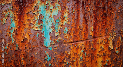 Rusty metal surface with peeling blue paint