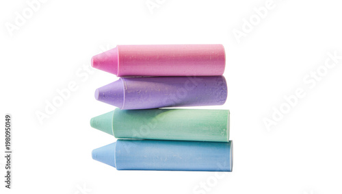 Photos Isolated stacked colorful pastel chalk sticks in pink, purple, green, blue for a