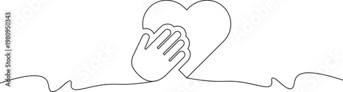 A minimalist line drawing of a hand cradling a heart in a simple yet emotive gesture