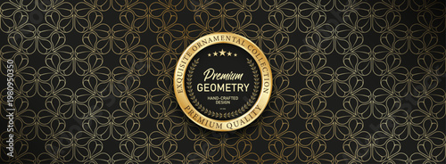 Sophisticated Black Gold Geometric Pattern Banner - Premium Dark Ornamental Background