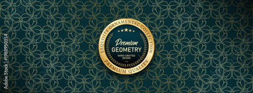 Luxury Emerald Gold Geometric Pattern Banner - Premium Ornamental Background