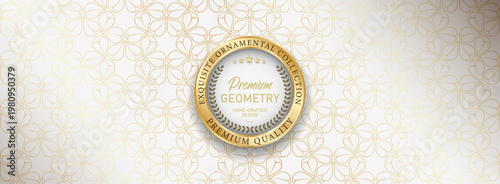 Minimalist White Gold Geometric Pattern Banner - Premium Ivory Ornamental Background