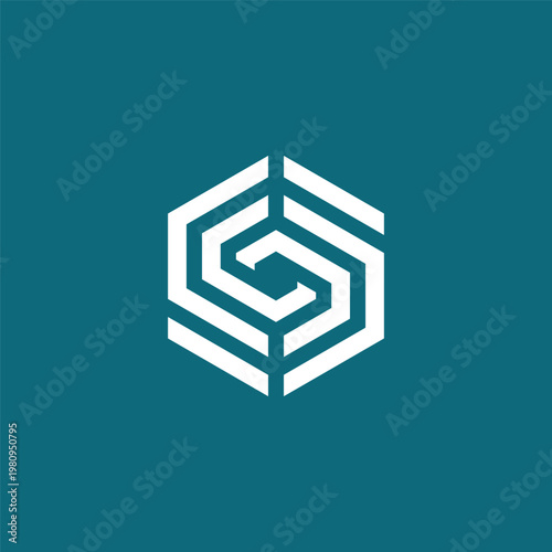 White Hexagonal Geometric Logo Symbol Design with a Stylized S Letter Inside