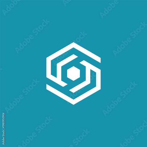 Geometric hexagon symbol with clean lines representing innovation and structure
