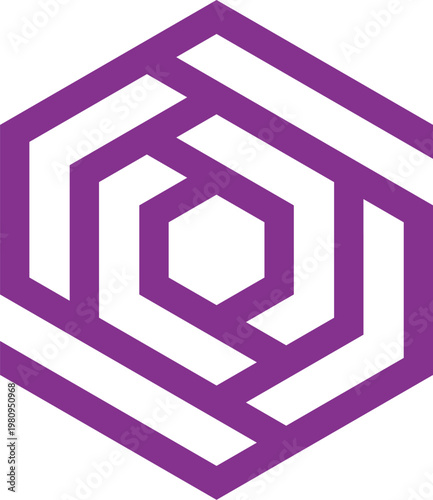 Abstract geometric hexagon logo design in purple, modern and minimalist