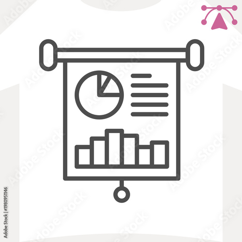 Presentation flipchart line icon, data concept. Vector graphics. Whiteboard with diagram pie and graph sign and editable stroke, outline style icon for mobile or web design.