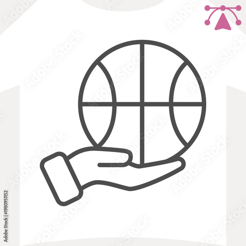 Basketball ball in hand line icon, sport concept. Vector graphics. Game ball sign and editable stroke, outline style icon for mobile or web design.