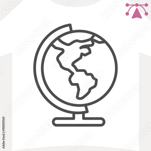 Globe line icon, geography concept. Vector graphics. Planet Earth with America sign and editable stroke, outline style icon for mobile or web design.