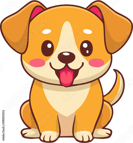 Cute Shiba Inu Puppy Dog Sitting and Smiling with Tongue Out