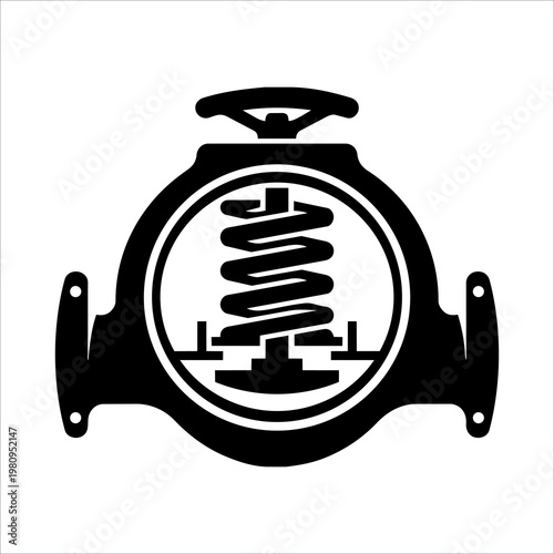 Solid Black Cutaway Adjustable Spring Loaded Thermostat Valve Vector Icon 