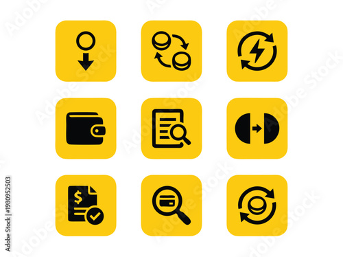 Collection of Yellow Finance and Business Icons.