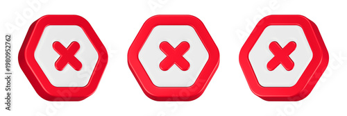 Quadro em tela cross sign icon 3d hexagonal button