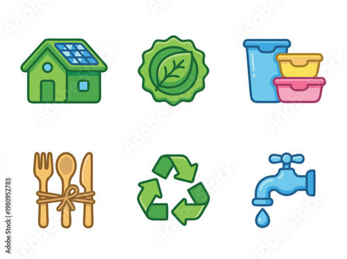 Ecofriendly icons set for sustainability and green living.