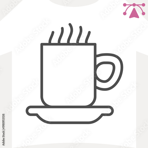 Ceramic cup on saucer line icon, hot drink concept. Vector graphics. Tea, morning coffee sign and editable stroke, outline style icon for mobile or web design.
