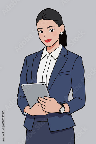 Businesswoman Holding Digital Tablet Illustration