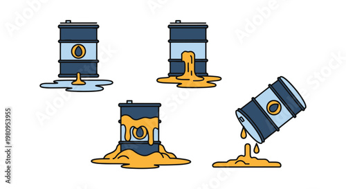 Oil barrel leak Line art simple clean shapes illustration