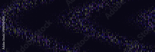 Abstract Quantum Computing Data Stream Background with Binary Code and Digital Particles