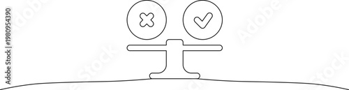 A simple line drawing of a scale with a checkmark and an X on either side