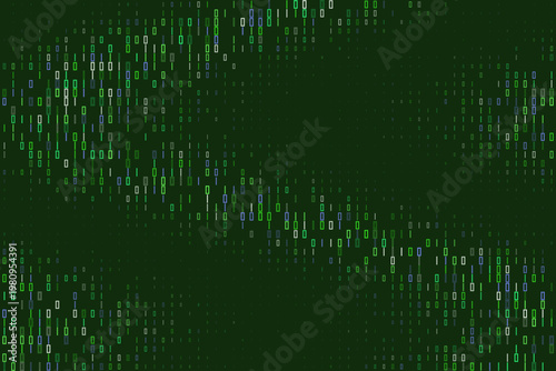 Abstract green binary code matrix representing quantum computing data stream and secure digital encryption