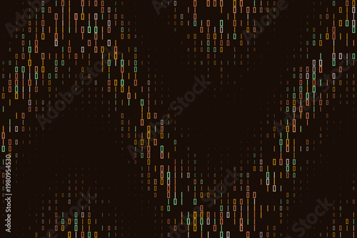 Abstract binary code background with colorful zeros and ones representing quantum computing data stream
