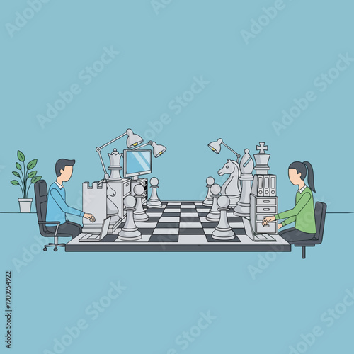 Strategic Chess Game Between Two Opponents in a Modern Setting