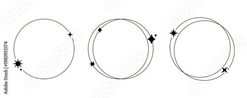 aesthetic frame icon star geometric line shape modern sparkle graphic layout with round circle borders and oval forms. minimalist vector design with thin linear outline and clean spacing