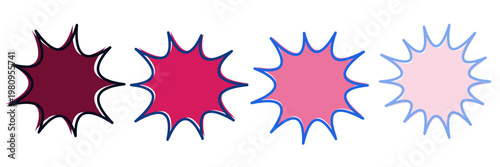 Retro Comic Book Speech Bubbles in Pink and Purple Gradient, Pop Art Explosion Shapes