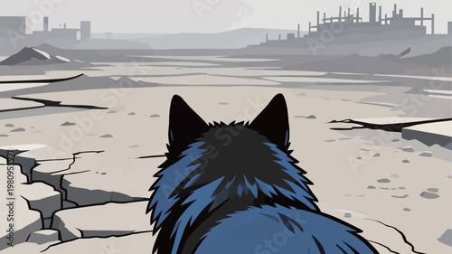 Blue Wolf in Post-Apocalyptic Wasteland