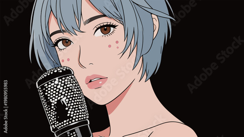 Anime Girl with Microphone Illustration