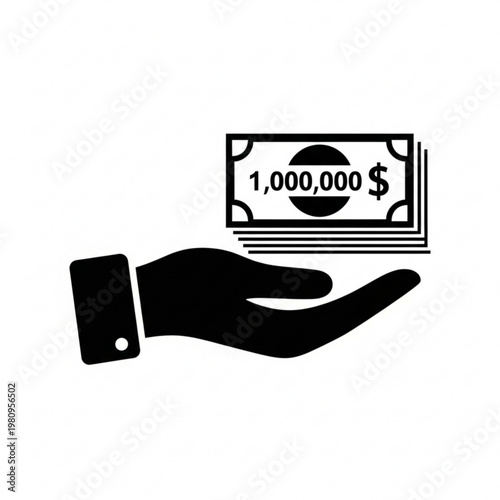 Hand Holding a Stack of One Million Dollar Bills Icon, Financial Success and Wealth Concept