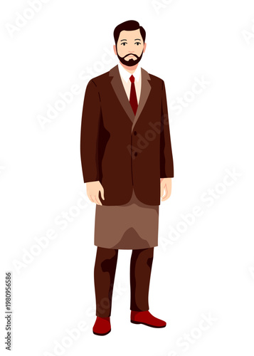 Person dressed in traditional and modern ensemble confidently displaying cultural pride and elegance