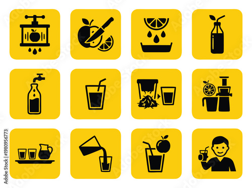 Fruit Juice Making Process Icons.